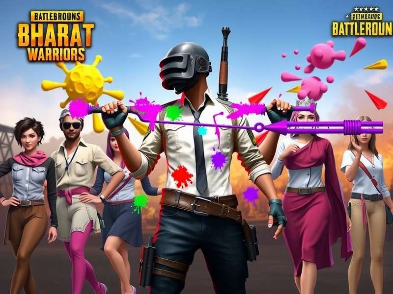 PUBG Bharat Warriors Holi event showing colorful weapons and characters